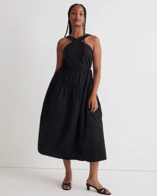 Madewell Poplin Halter Tiered Midi Dress Black Size 4 NWT | eBay