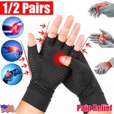 1-2Pairs Copper Compression Arthritis Gloves Joint Carpal Tunnel Pain Relief Fit
