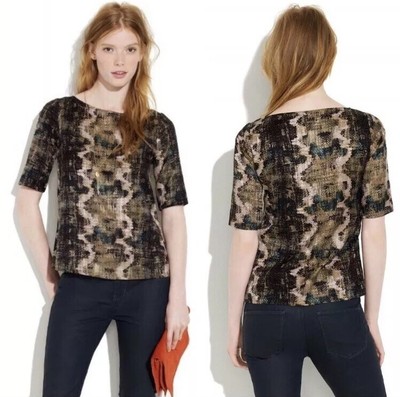 Madewell Sandstamp Boatneck Silk Blend Top Blouse Snake
