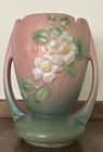 Roseville White Rose Pink 1940 Vintage Pottery Ceramic 7.5” tall Vase 983-7