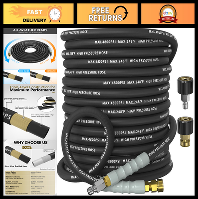 #ad 75FT 3 8quot; Pressure Washer Hose 4800 PSI Kink Resistant Steel Braided Non Mark $179.99