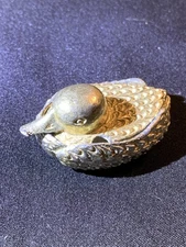 Vintage Gold Colored Metal Duck Salt Cellar 2” Pillbox Trinket Box