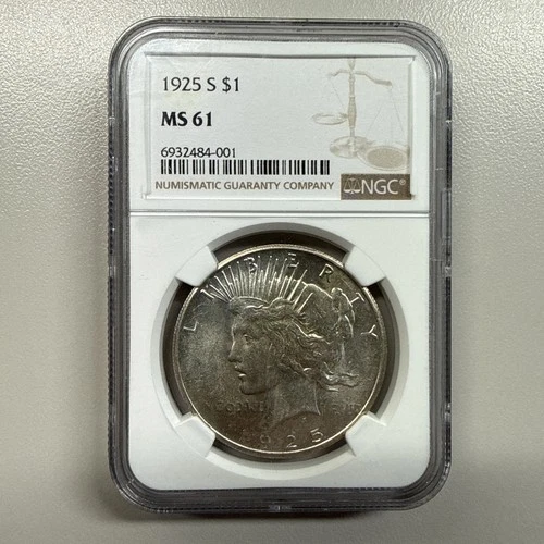 1925-S Peace Dollar CERTIFIED NGC MS 61 Silver Dollar