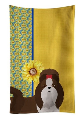 Summer Sunflowers Liver and White Shih Tzu Kitchen Towel Dish Cloths Guest Hand