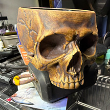 Figural 3D Skull Mug Brown/Black Ceramic Decorated Hot/Cold Drinkware