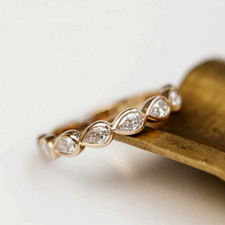 1.20 Ct Pear Shape Diamond Half Eternity Engagement Band 14k Yellow Gold Over