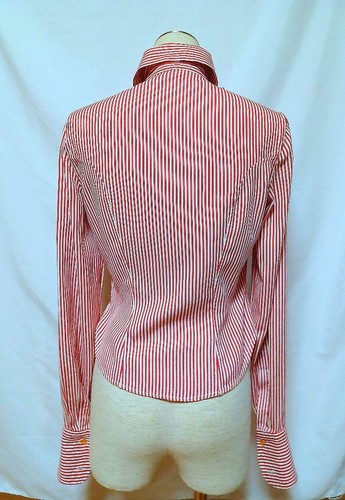 Camisa Vivienne Westwood Años 90 Rayas Rojas Cuello Alto De Colección M 10 Retro Reino Unido - Imagen 8 de 11