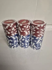 3 Set Of 25 LAS VEGAS POKER CHIPS New Red And Blue CASINO GAMBLING 75 CHIPS