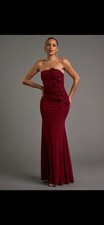 Dark Cherry Strapless Long Gown Floral Accents Solid Pattern Size L