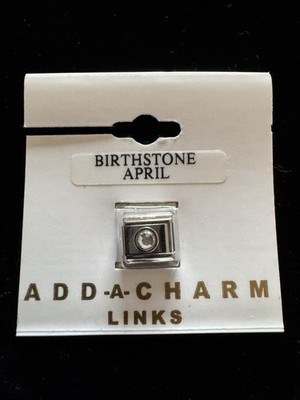 Italian Add A Link Charm 9mm April Birthstone Clear Crystal Bracelet Charm