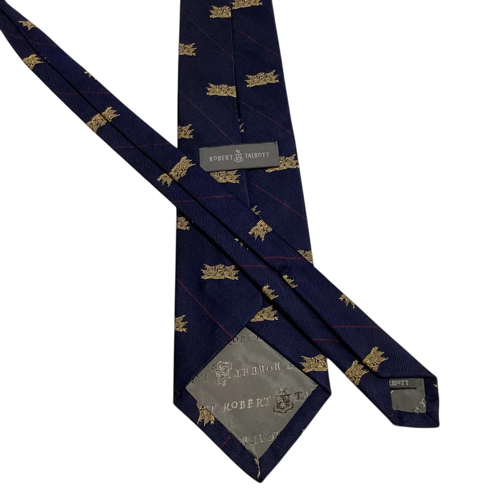 ROBERT TALBOTT Men's Silk Necktie USA Designer Geometric STRIPED Blue/Gold EUC - Image 3 of 3