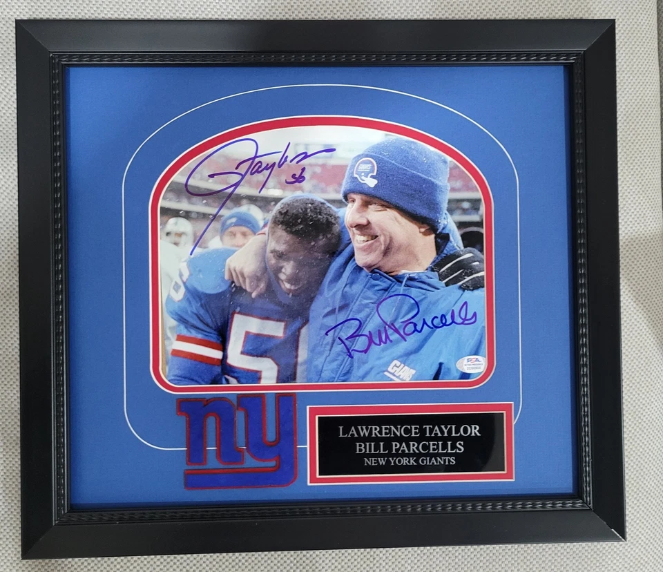 Lawrence Taylor Bill Parcells SIGNED 8x10 Framed Photo Giants PSA DNA COA 13x15  - Image 3 of 3