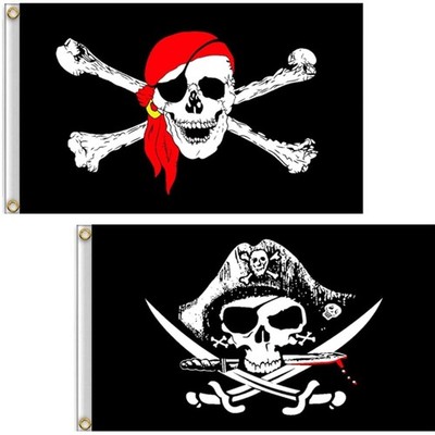 2er Set bunte Piratenflaggen 90x150cm - Doppelt genäht für jahreszeitliche Feste