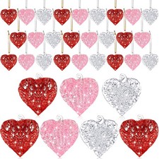 Tatuo 48 Pcs Valentine's Day Heart Glass Ornaments 1.57" Pink, Red, White