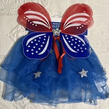 Patriotic 4th July Tutu Wings Costume Dress Up Girls 6 Red White Blue NEW
