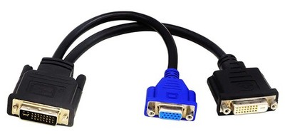 Wyse 10 Inch DVI-I to DVI-D and VGA Y Splitter Cable - Dual Monitor Compatibl...
