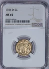 1936-D Buffalo Nickel 5c NGC MS66