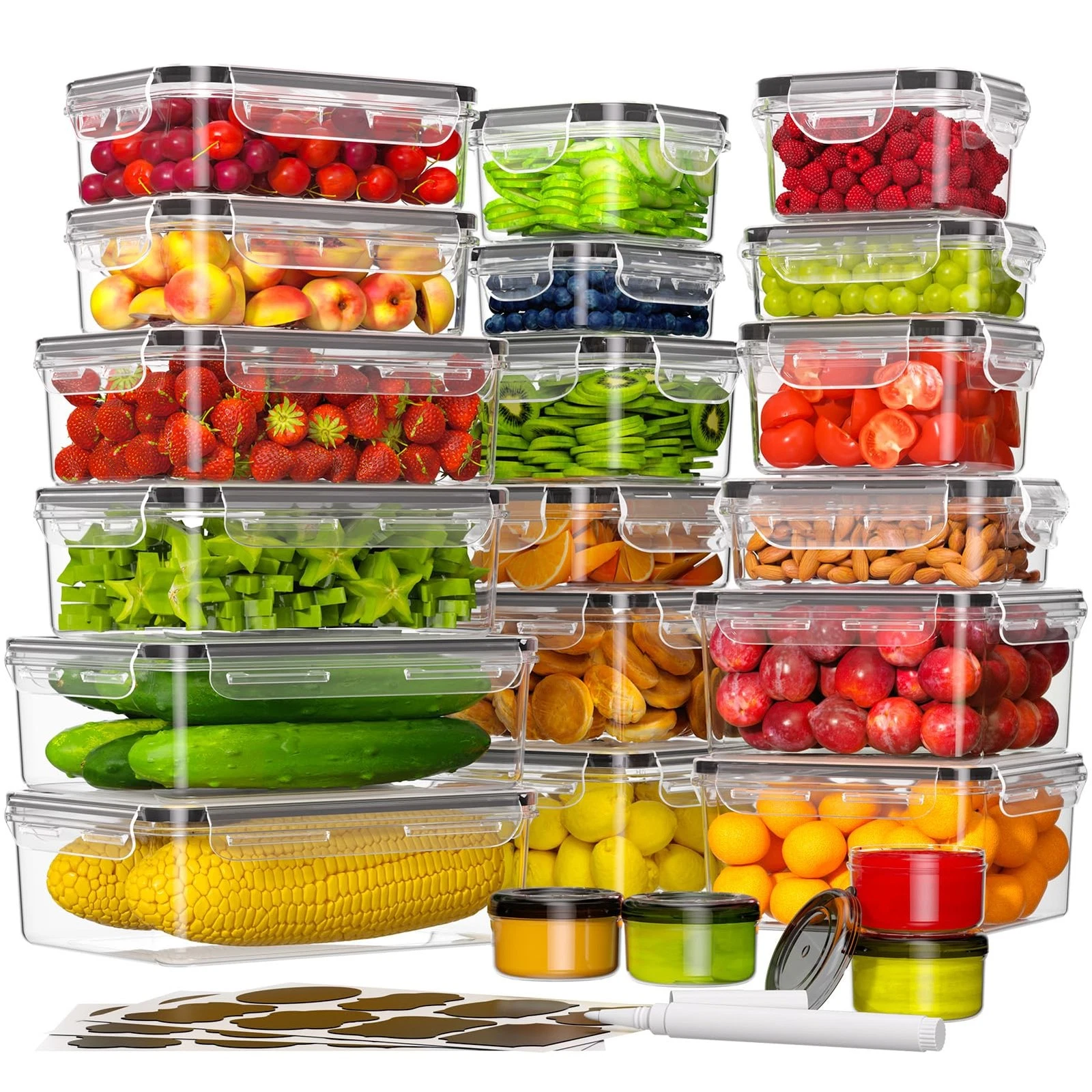 44-Piece Food Storage Containers with Lids(22 Containers & 22 Lids), Plastic ...