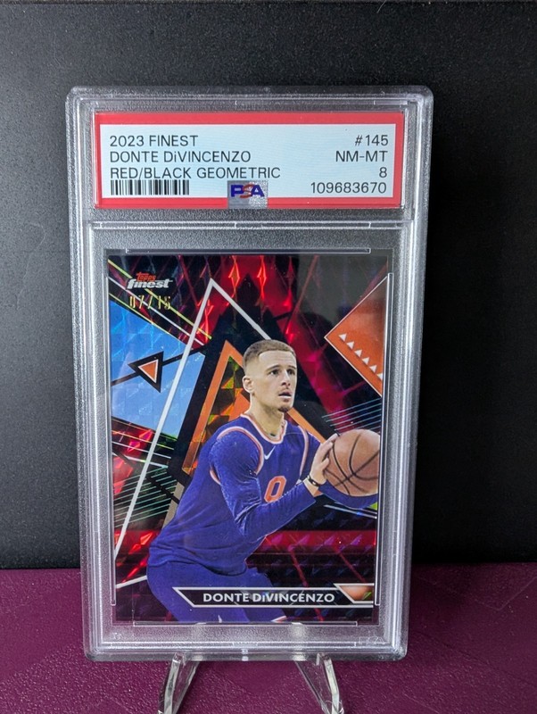 2023 Finest Red & Black Geometric Refractor /15 Donte DiVincenzo PSA 8 POP 1 SSP