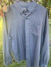Cutter & Buck Shirt Size L Long Sleeve Button Down Blue Check COMPANY LOGO New