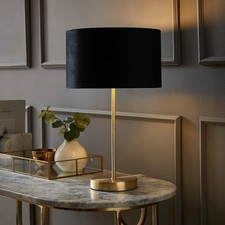 Image of Gold Stem Table Lamp Light Living Room Bedroom Light Velvet Shade Metallic Inner