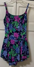 Vintage 80  s Maxine Of Hollywood Size 10 Womens Blue Floral Swimsuit
