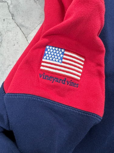 Vineyard Vines red/white/blue boys flag 1/4 zip pullover sweater. Size XL (18). - Picture 7 of 8