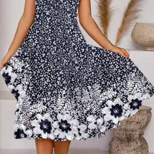 Womens Floral Boho Summer Midi Dress Ladies Short Sleeve V Neck Beach Sundress - Picture 4 of 25