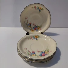 Homer Laughlin Virginia Rose Platinum Rim 6" Saucers Set of 5