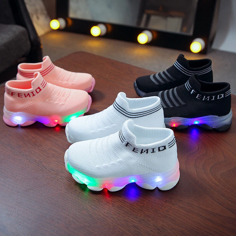 Kids Sneakers Children Baby Girls Boys Letter Mesh Led Luminous