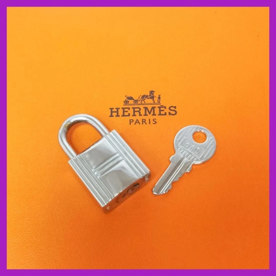 Authentic HERMES Set of Padlock & Key Cadena Silver Charm Number random