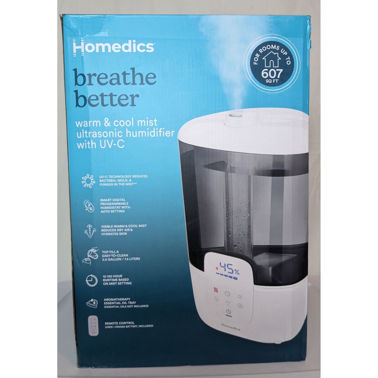 New Homedics Breathe Better Warm & Cool Mist Humidifier with UV/C