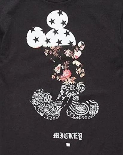 Camisa Neff Disney Niños 5/6 Mickey Negra Rosa Floral Paisley Estrellas Patinador Nueva Foto 2 de 4