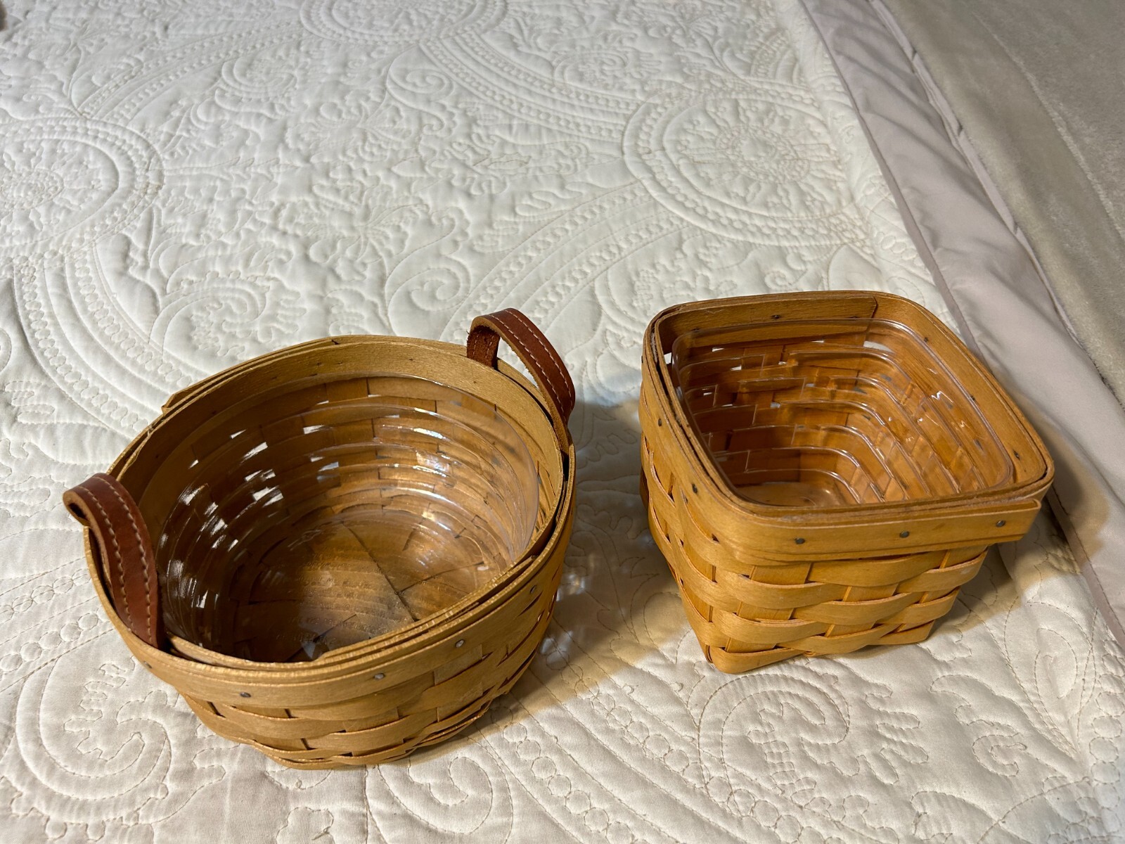 Vintage 2001/2003 Longaberger Basket Set Of 2 Baskets & Plastic Liners