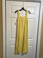 NWT Amazon Essentials Celandine Yellow Pink White Tulip Sun Dress Size M Medium