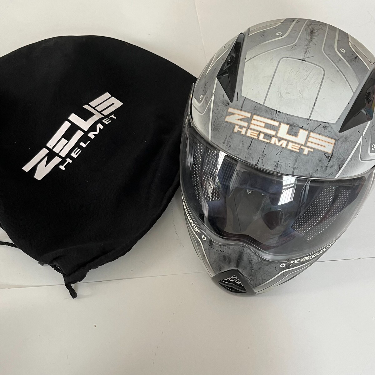 Zeus Helmet YF Design Black Gray Full Face Visor Bag XL ATV