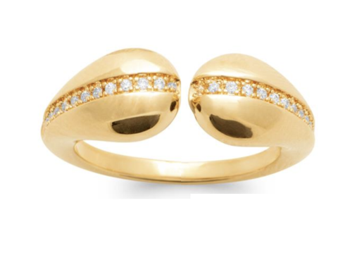 Anello Aperta Goccia D'Acqua Aggiunta Zirconio Placcato Oro 18 Carati T50 A 60