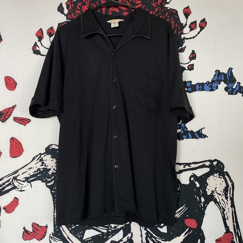 VTG 70s STYLED IN CALIFORNIA Polyester Button Shirt Disco Saddle Stitch Black L