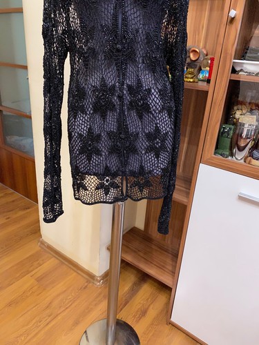 PHILOSOPHY DI ALBERTA FERRETTI BLACK CROCHET BUTTONED SEE THROUGH JACKET-M? - Picture 3 of 12