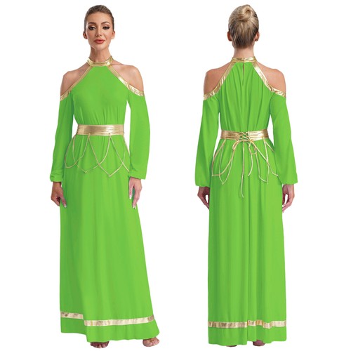 Women Praise Dance Dress Metallic Cold Shoulder Long Sleeves Costume Choir Robe - Picture 22 of 43