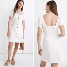 Madewell Linen-Cotton Puff-Sleeve Mini Dress, lighthouse, size 6