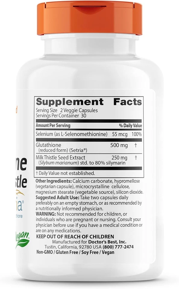 Doctor's Best Glutatión + Cardo Mariano Contiene Setria, 60 Cápsulas Vegetarianas Foto 3 de 3
