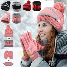 Winter Hat Scarf Gloves Touch Screen Circle Scarf Warm Slouchy Beanie Snow Kit