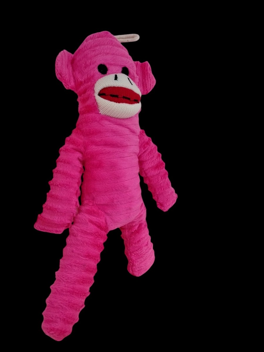 PINK SOCK MONKEY Soft Cozy Plush Squeaky Dog Toy 9