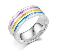 Pride Shack - Pan Pride Flag Stripes Stainless Steel Enamel Ring Pansexual LGBTQ