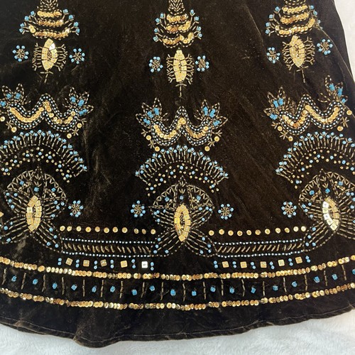 Vintage 90s Carole Little Brown Velvet Beaded Midi Skirt Sz 8 Gypsy Peasant  - Picture 12 of 13