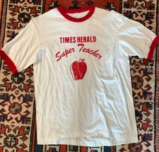 Vintage 80s Ringer T-Shirt Single Stitch Made in USA SZ Medium SUPER TEACHER