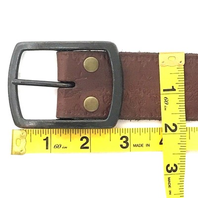 Brutalist Belt Woven Leather 32 - 36 Brown Tooled Flower  display picture 1