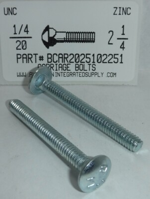 1/4-20X2-1/4 CARRIAGE BOLTS A307 STEEL ZINC PLATED (150)