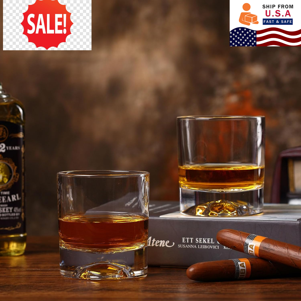 Skull Whiskey Rocks Glass, Crystal Bourbon Glasses Set of 2 in Gift Box